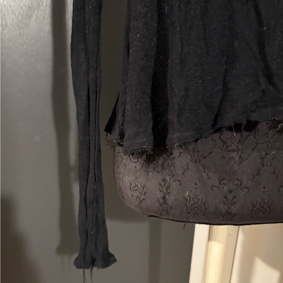 💜 Free Peoplee Intimately Semi Sheer Knit Black Turtleneck Top with Raw Hem - Picture 2 of 5